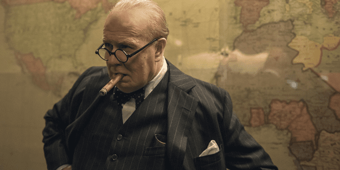Oldman's performance as Churchill is supplemented by his astonishing transformation through makeup and costume.