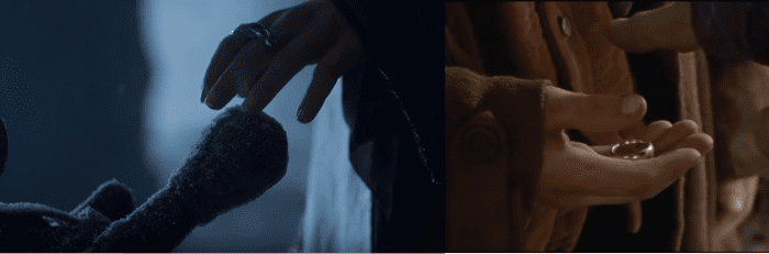 From New Line Cinema and HBO. Both the One Ring and the Iron Throne share a an ability to corrupt even the purest of intentions the closer seekers get to them.
