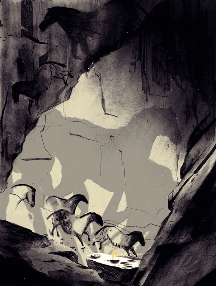 Paleolithic cave art was often painted in such a way that, when illuminated by the flickering of a fire, would create the appearance of movement.