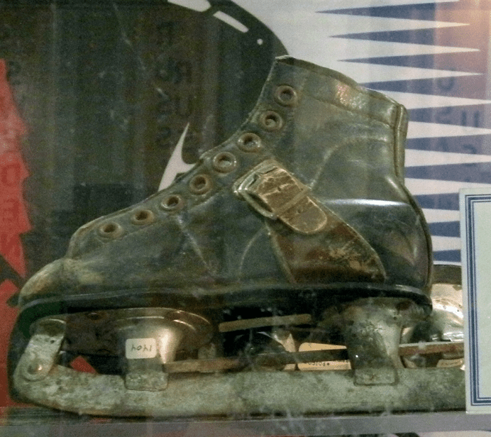 This is the pair of skates worn by the three year old Wayne Gretzky. The legendary hockey player grew up in Brantford, Ontario.