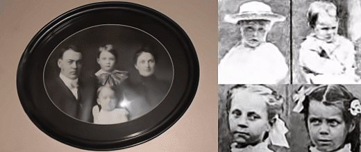 Left Photo | Josiah, Herman, Katherine and Sarah Moore | Upper Right: Boyd and Paul Moore | Lower Right: Lena and Ina Stillinger