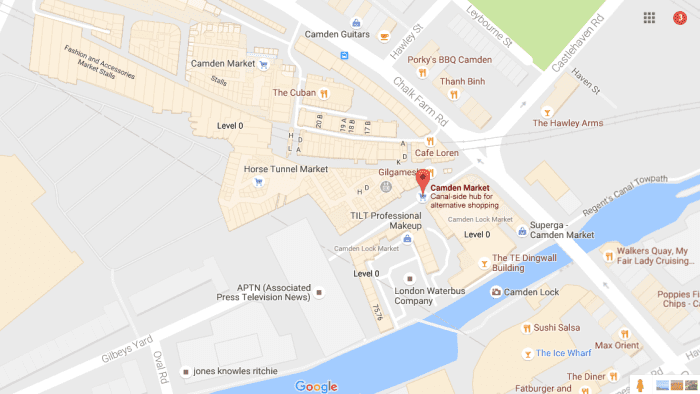 Starbuck is on the bottom right across the canal and the rest of the market is above the lock (waterway).