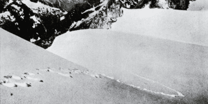 The famous Frank S. Smythe 1937 photograph of what were claimed to be Yeti footprints; but sadly, no Yeti.