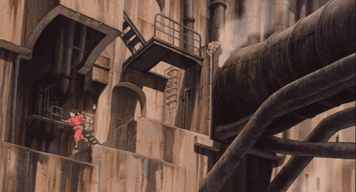 Though the front of Spirited Away's bathhouse reflects Japanese folklore, the back of it has some steampunk influence going on.