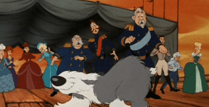 In the background, you can see two characters from "Cinderella."