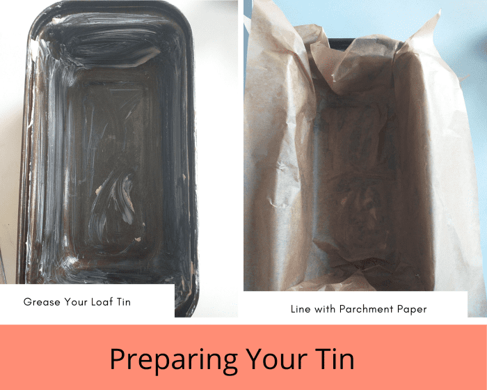 Grease and line your loaf tin