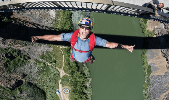 Miles Daisher, from the Red Bull team at Perrine Bridge, the only legal spot in the USA where the majority of BASE jumper begin their journey.