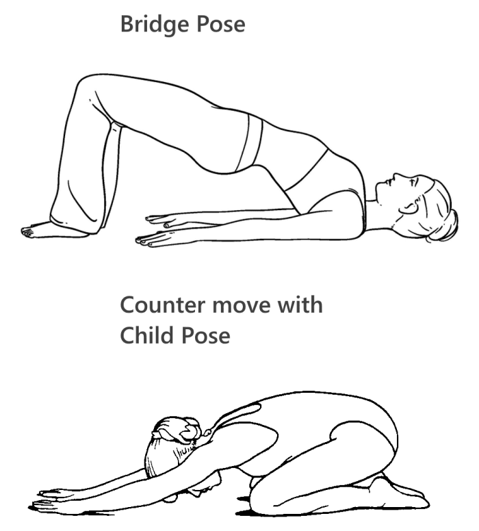 child pose as a counter move to the bridge pose. It clearly bends the spine in the opposite direction..