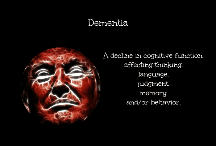 Trump was born in 1946, and some of his odd behavior might be due to what is commonly called senility.