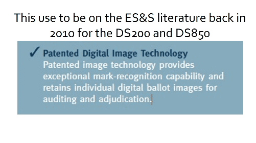 Promotional language from vote-counting machine literature for ES&S200 and ES&S850, vote-counting machines in use in 85% of Alabama precincts.