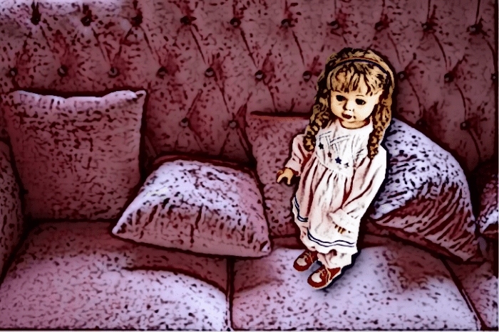 Miss Livingston belonged there. She was part of the room, and her sleepers matched the big, beautiful, pink living room couch.