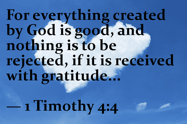 For everything created by God is good, and nothing is to be rejected, if it is received with gratitude. -- 1 Timothy 4:4