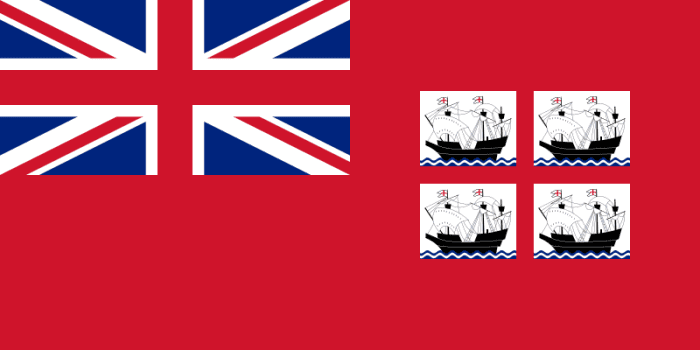 Ensign of Trinity House is a British Red Ensign defaced with the shield of the coat of arms (a St George's Cross with a sailing ship in each quarter)