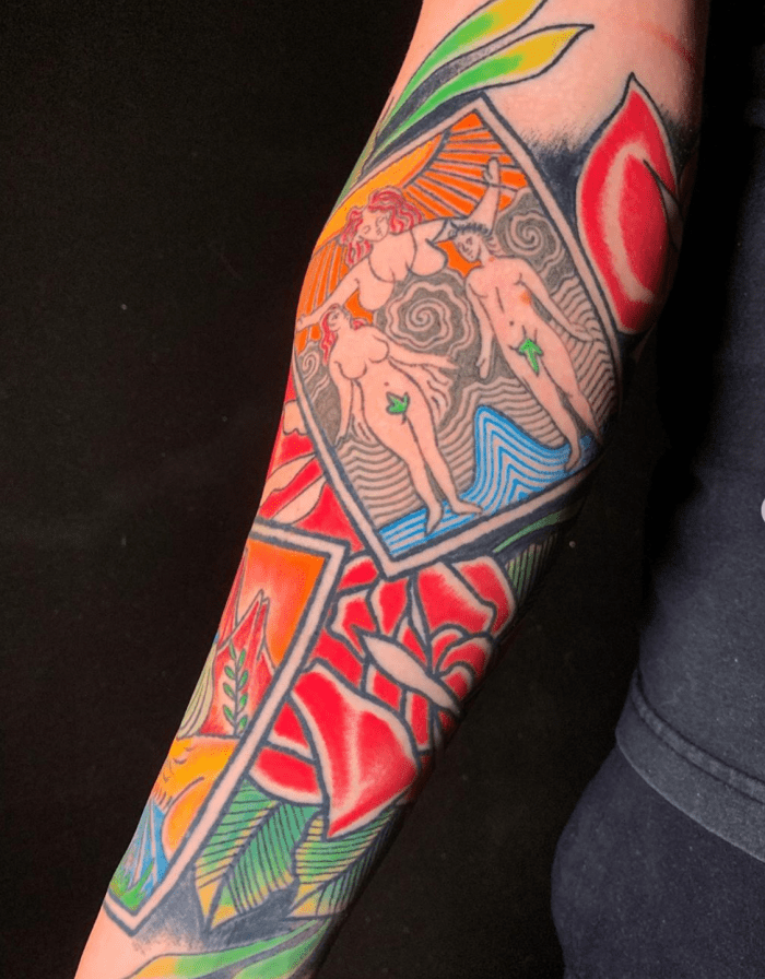 Lovers tattoo by Sarina Rae Moore-Maximillion of White Rabbit Tattoos in Killeen, TX Instagram @chingutattoos