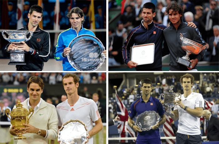 2012 saw each of the Big Four split the four Grand Slam titles among them for the first time, as well as filling all of the finalist berths at each tournament.
