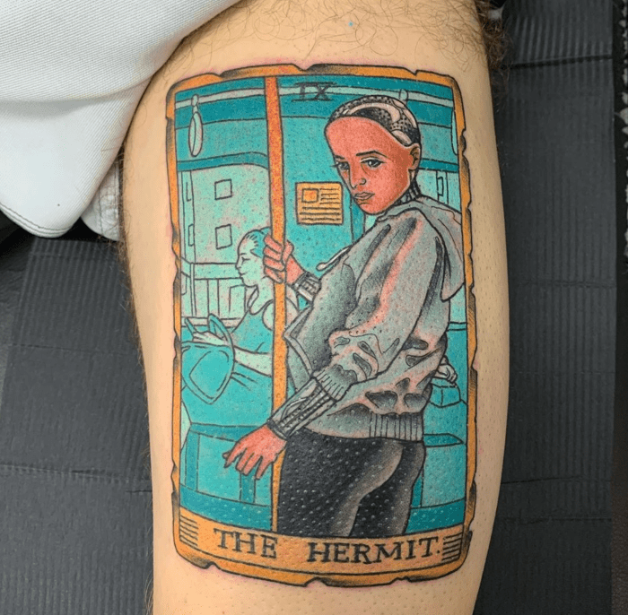 A charming interpretation of the Hermit by Steve Black @allofone666 at All of One Tattoo in Weston-Super-Mare.