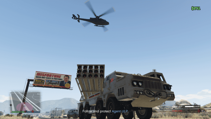 As you're escorting ULP there's going to be times like this where an enemy chopper is just out of your reach. This is easily fixed (if you're the driver) by just changing position slightly for the shooter to have a better shot.