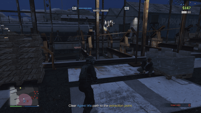 The dry dock, on the right, you could cut through as you're escorting Agent 14. Just make sure you clear the battlefield for him so he can advance along the "path" he;s coded on.