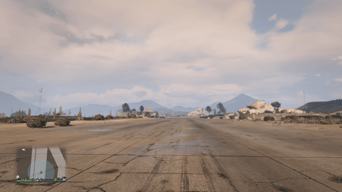 Trust me this looks a lot more exciting through a sniper scope with a blown up Bombushka on the runway. Those rocks on the right are climbable, and make for a good place to take on the mercs.