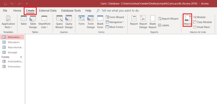 Access macro objects can be built in a form. Right-clicking on a form in the Access objects pane and opening a form in design view starts this process. Next, right-click in the form and select build an event. These events are essentially macros.