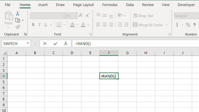 The illustration above shows the RAND function entered into a cell in Excel. Alone, the RAND function can provide a random number between 0 and X. Multiplying this function by multiples of 10 can increase the range of possible results.
