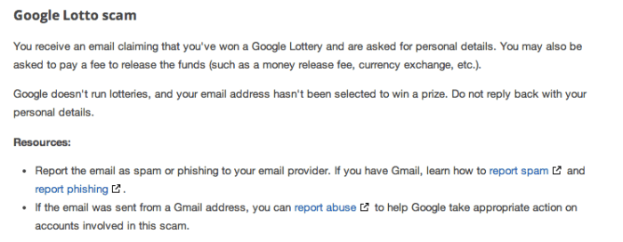The text above was copied from Google's website: "Google doesn't run lotteries, and your email address hasn't been selected to win a prize. Do not reply back with your personal details."