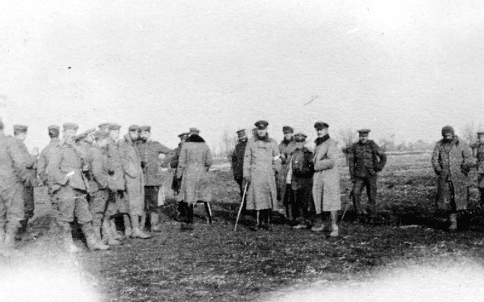 British and German troops meeting in "No-Mans's Land" between camps during the unofficial truce of 12/25/1914.