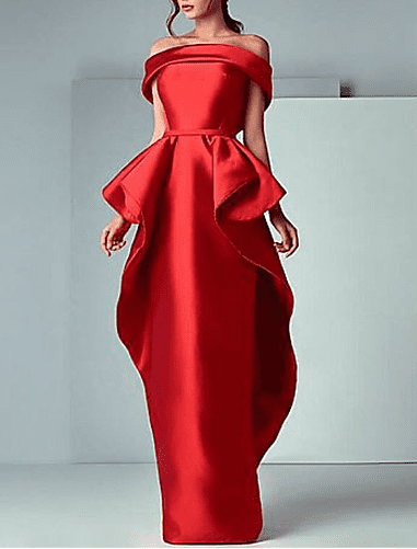 Sheath/Column off the shoulder floor length satin dress - A fabulous dress design suitable for the mother of the bride.