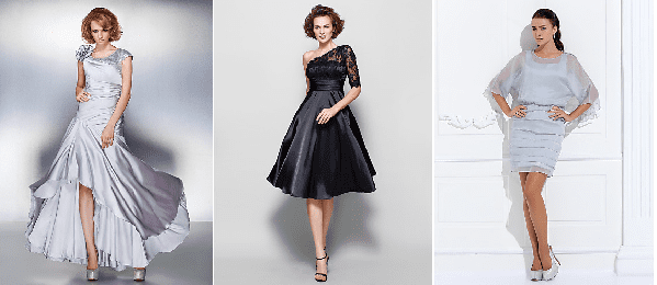 Youthful styles for the bold and daring mother of the bride. These short length and calf-length MOB dresses are totally for the young at heart.
