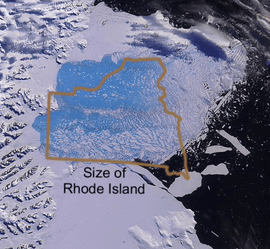 Ice shelves do not raise sea level when they melt, but do seem to accelerate the flow of land-bound ice into the sea--one of the "unknowns" of global warming. Image courtesy Global Warming Art.