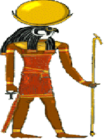 Khonsu was the son of Aoum, Amon or Amen and his mother was Mut and they formed the Theban triad of gods. He is represented as a royal child, wearing the side-plait and carrying a crook and flail; he is shown with a falcon-head surrounded by a lunar