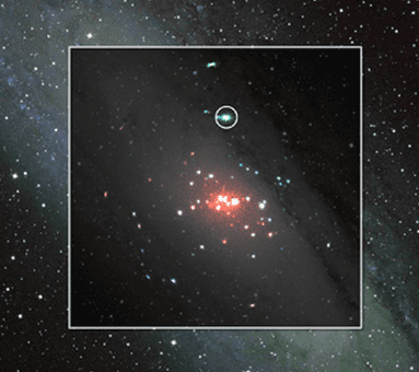 Inset box is x-ray data showing a flare-up, a dying burst of energy from something being ripped apart by a black hole in our closest neighbor, the Andromeda Galaxy.