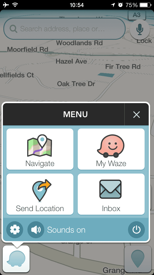 Waze screenshot - is it me, or does the silhouette of the Waze icon (bottom, left) look like a little pig?