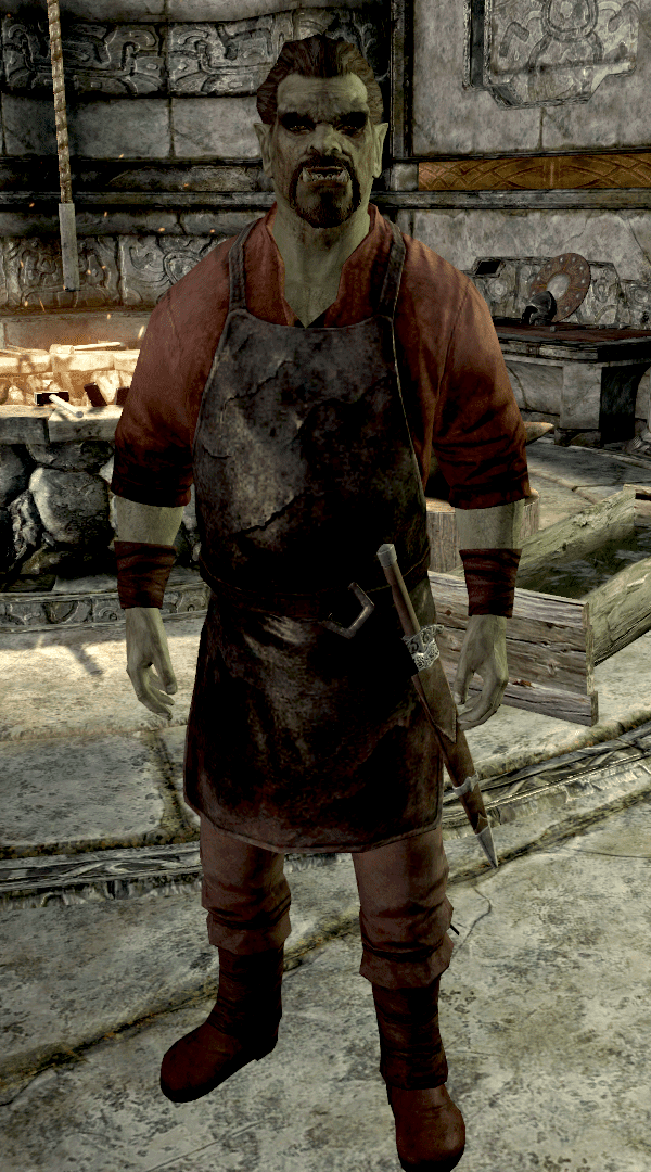 Moth gro-Bagol, an Orc who left his stronghold and now works as the Jarl's blacksmith in Markarth.