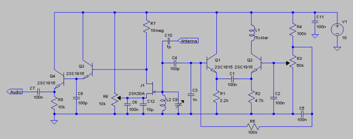 The Sens-o-dyne regenerative receiver. This circuit has very good selectivity and frequency stability.