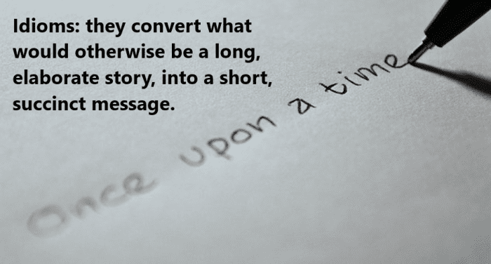 The idiom's beauty is that it enables the speaker, or writer, to make an essential point in very few words.