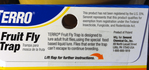 This information was found on a clear plastic sticker that was added to Fruit Fly Trap packaging.