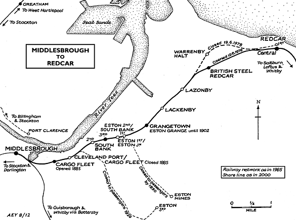 South Tees railway routes. Most of the branches were closed, leaving only the (Darlington-) Middlesbrough-Saltburn and (Darlington -) Middlesbrough - Battersby (-Whitby) routes for passengers and an extension via Boulby Cliffs to Boulby Mine
