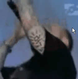 I have not seen this tattoo elsewhere. I captured it on a video in which Bentley is scooping the air and pulling down as he bellows "angels, angels, angels!" ad nauseum.