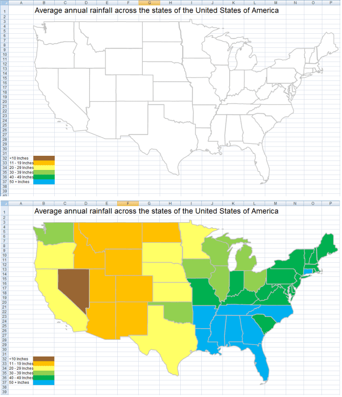 Original chart (above), thematic chart (below), created in Excel 2007 or Excel 2010.