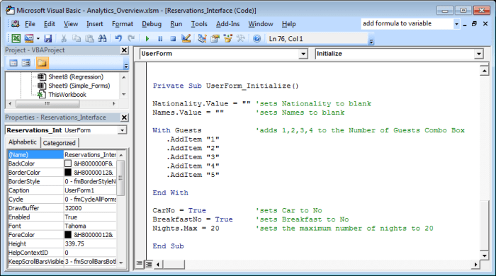 Initialisation script for a UserForm created in Visual Basic in Excel 2007 or Excel 2010.