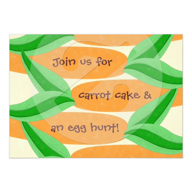 Custom Carrot Cake and an Egg Hunt Easter Invitation available on many paper types. Made in 24 hours.
