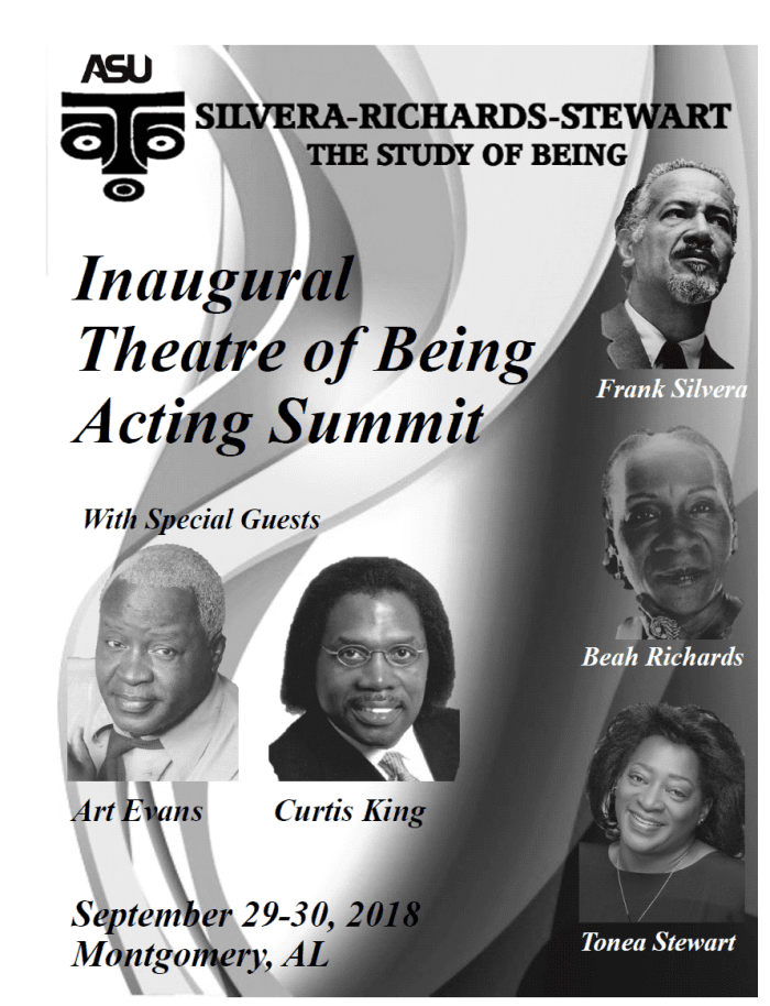 The cover of the Inaugural Theater of Being Summit at ASU with special guests, Art Evans and Curtis King.