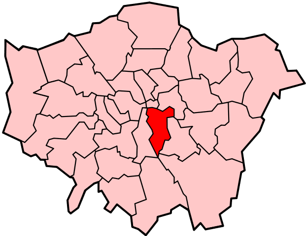 Map location of the London Borough of Southwark, shown (in red) within Greater London.