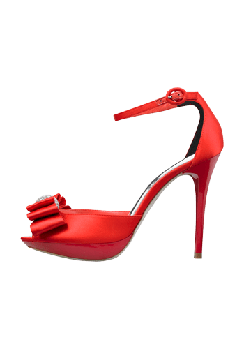 satin sandal Satin peep toe sandal with ankle strap, bow detail and diamante cluster with a 10cm heel.