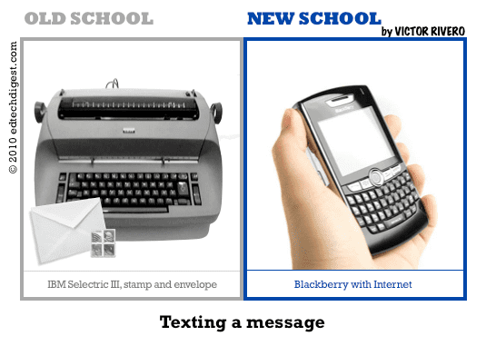 In the olden days, writing on a typewriter was considered modern; today, punching on a cell phone and messaging is the new school and new way of sending messages and communicating. Not typing but texting a message