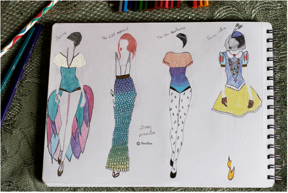 I love the idea of turning Disney cartoon characters (Jasmine, The Little Mermaid, Pocahontas and Snow White) into fashion icons! My favorite Disney female was always Belle :)