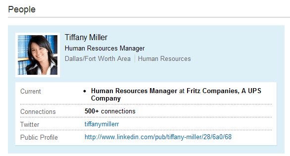Suspect Fake Profile: Tiffany Miller. The picture is a stock photo from iStockPhoto.com, easily found via TinEye. (Click to enlarge)