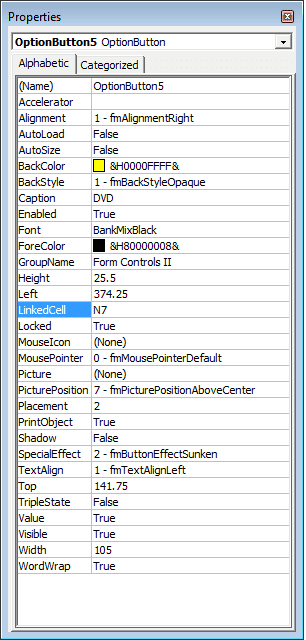 Configurable options available in ActiveX Controls Option (Radio) buttons in Excel 2007 and Excel 2010.