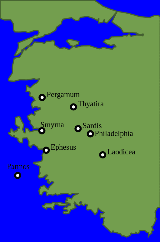 Map of the seven Churches from Revelation.
